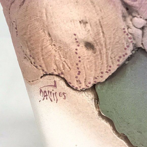 John Davis Pottery Ceramic Vase 12" Sculpted Inlaid Floral Bouquet With Birds - Picture 7 of 10